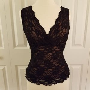 V neck lace stretchy tank top